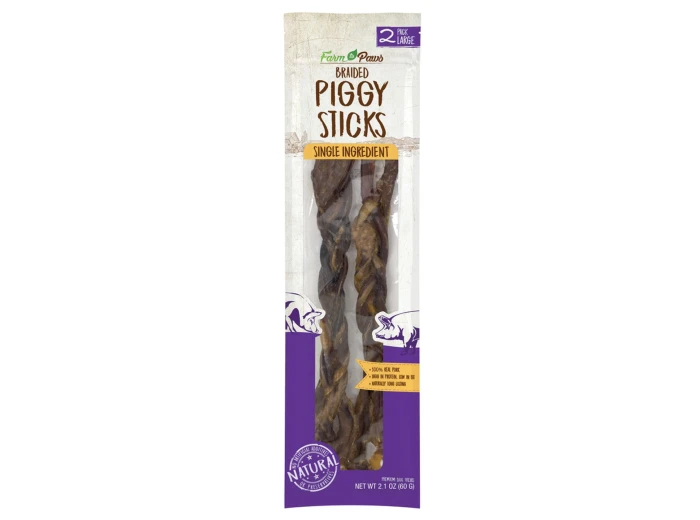 Cadet Farm to Paws Braided Piggy Sticks - Natural Dog Treats 1ea/Large, 2 ct