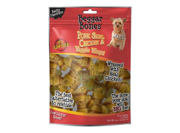 Savory Prime Beggar Bones Pork Skin, Chicken & Veggie Wraps Dog Treats 1ea/SM, 21 pk