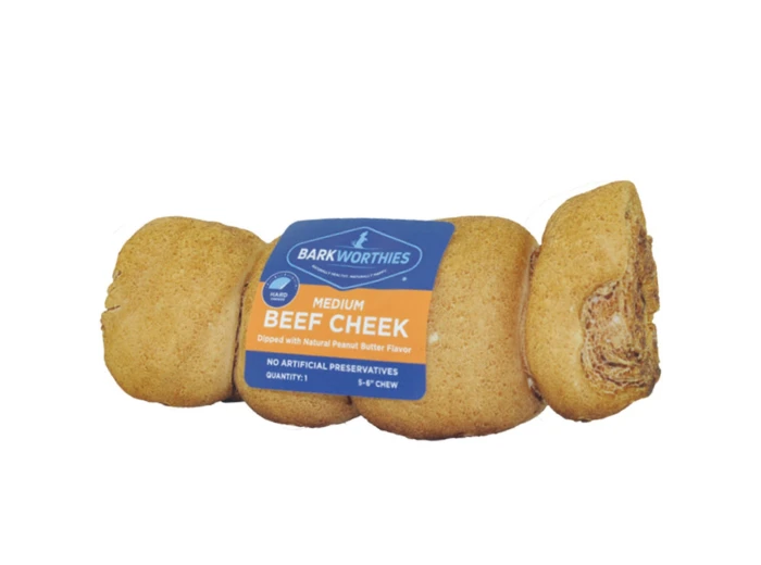 Barkworthies Dog Grain Free Beef Cheek Dipped Peanut Butter Large