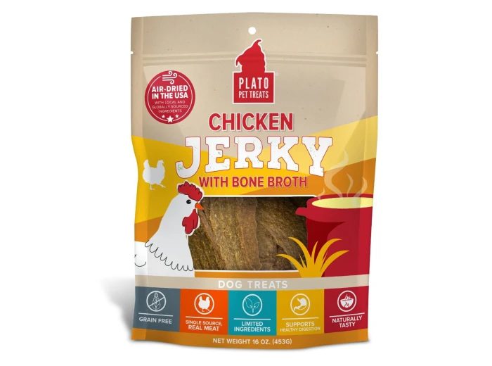 Plato Dog Jerky Chicken With Bone Broth 16oz.