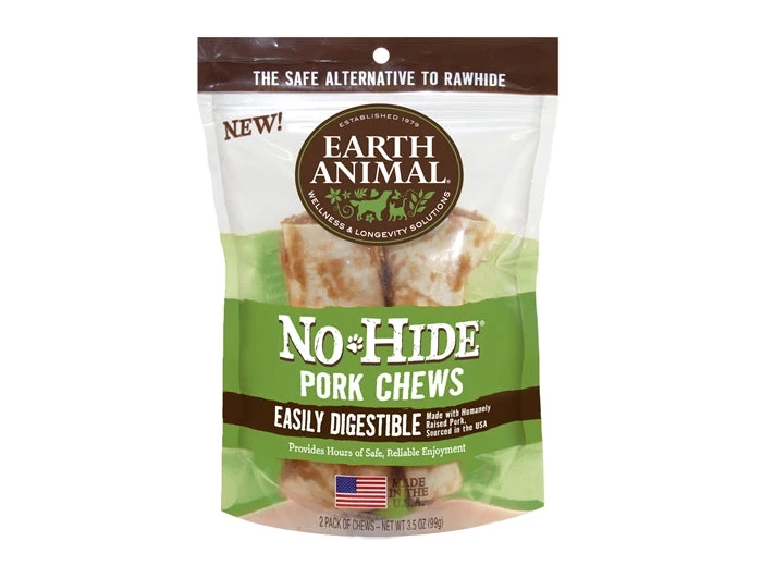 Earth Animal No Hide Pork Chews Dog Treats; 4 Inch; 2 Pack