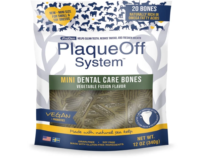 Proden Plaqueoff System Mini Dental Care Bones Vegetable Fusion Flavor Dog Treats; 12oz.
