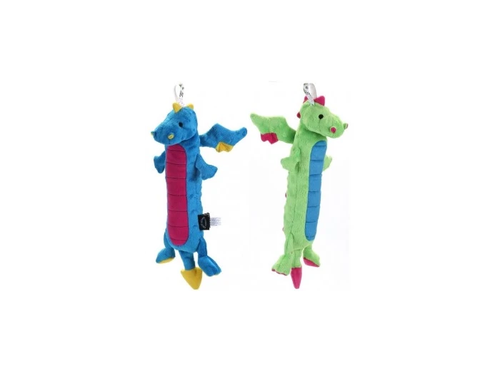 GoDog Skinny Dragon Chew Guard Squeaky Plush Dog Toy Large Blue