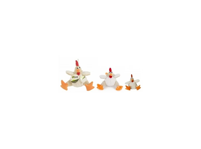 GoDog Checkers - Fat Rooster Chew Guard Squeaky Plush Dog Toy White Mini