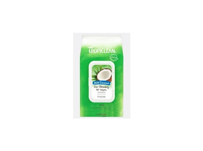 TropiClean Deordorizing Wipes - Ear Cleaning for Pets Mild Coconut 50 Count