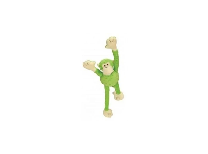GoDog Crazy Tug - Green Monkey Chew Guard Squeaky Plush Dog Toy Large