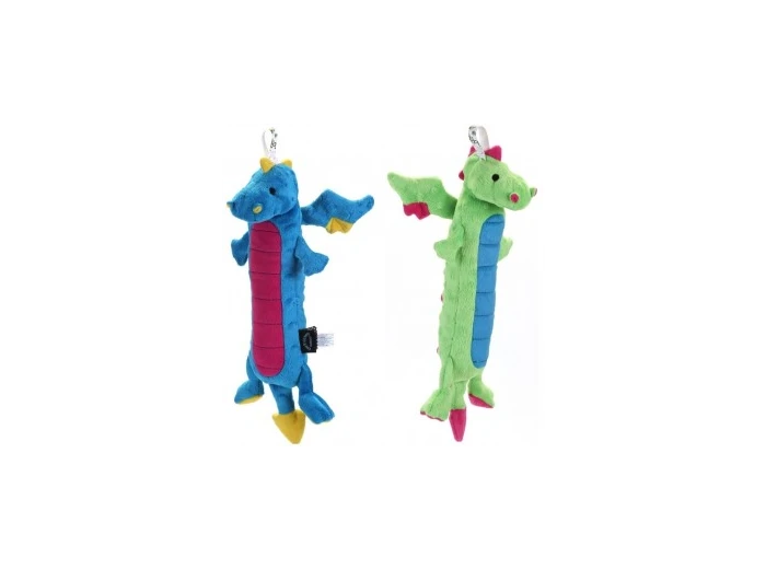 GoDog Skinny Dragon Chew Guard Squeaky Plush Dog Toy Small Green