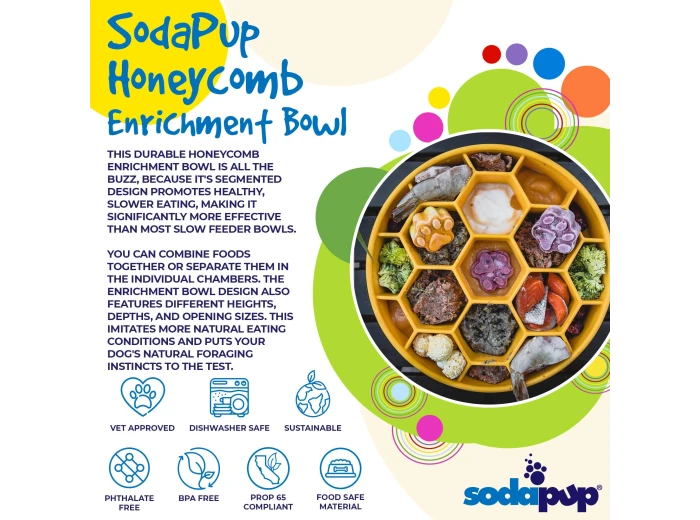Honeycomb Design eBowl Enrichment Slow Feeder Bowl for Dogs Blue