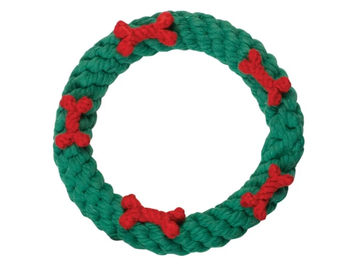 Green Ring with Red Bones Dog Rope Toy (Small - 4")