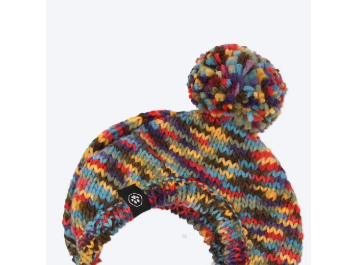 Knit Pom Pom Dog Beanie Hat - Kaleidoscope L (45-100lbs/20-50kg)