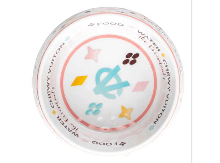 White Chewy Vuiton Dog Bowl - 3 Sizes!! Dog Food Bowl Small