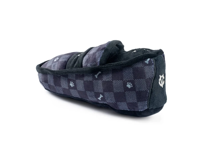 Black Checker Chewy Vuiton Loafer Squeaker Dog Toy