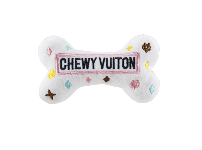 White Chewy Vuiton Bones Squeaker Dog Toy XL