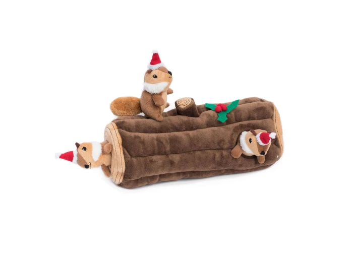 Holiday Zippy Burrow - Yule Log - Christmas Dog Toy