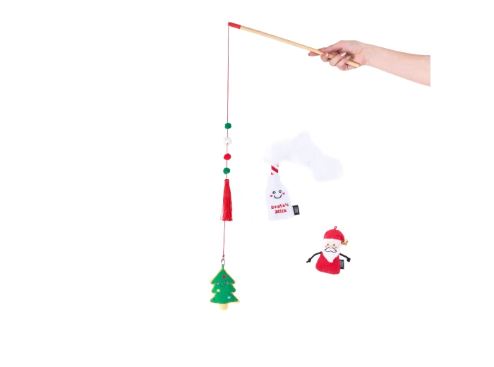 ZippyClaws Holiday ZippyStick - Santa with Cookies & Milk Christmas Cat Toy