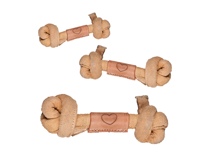 Huggle-Hide® Natural Leather Knotted Bone Dog Toy Small