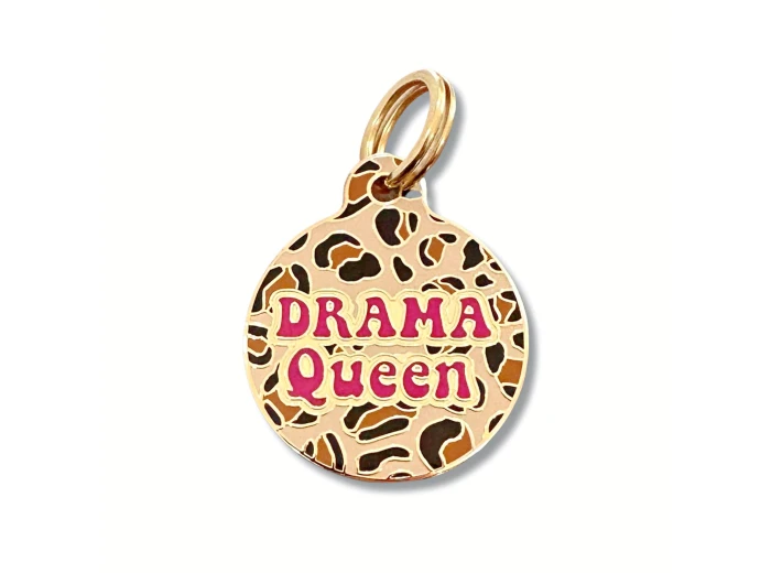 Gold Dog ID Tag with Personalized QR Code - Drama Queen Engraved QR Code