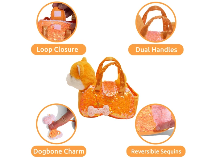 Little Jupiter Pet Plush Set with Bag - Orange Shiba Inu