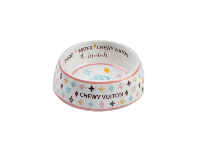 White Chewy Vuiton Dog Bowl - 3 Sizes!! Dog Food Bowl Large