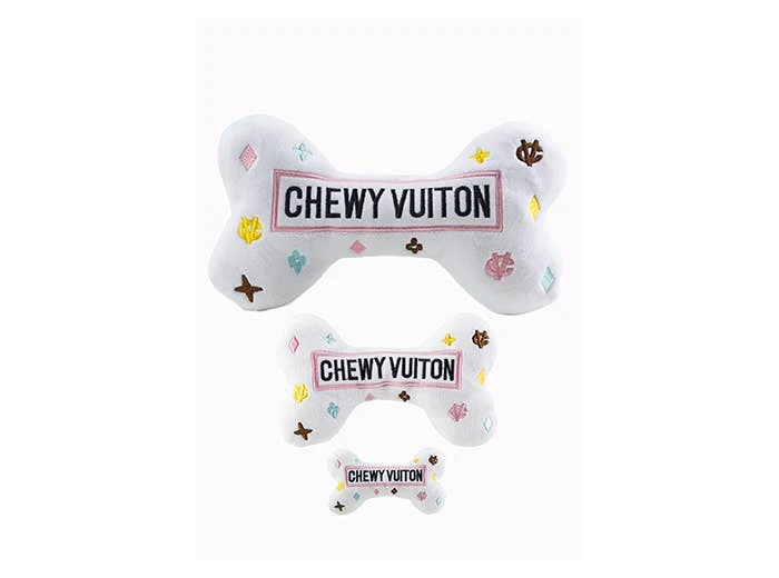 White Chewy Vuiton Bones Squeaker Dog Toy Small / Mini