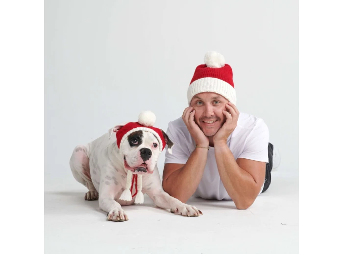 Knit Pom Pom Dog Beanie Hat - Santa S (10-15lbs/4.5-7kg)