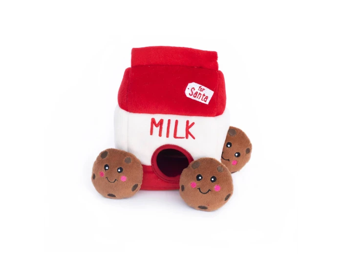 Holiday Zippy Burrow - Santa's Milk and Cookies - Christmas Dog Toy