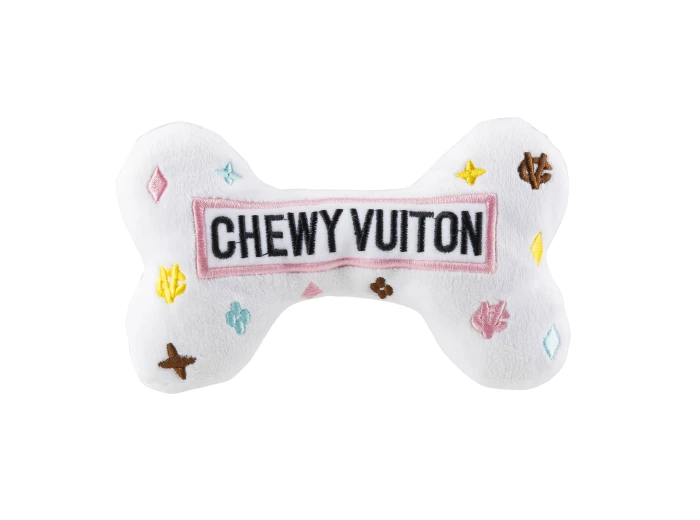 White Chewy Vuiton Bones Squeaker Dog Toy XL