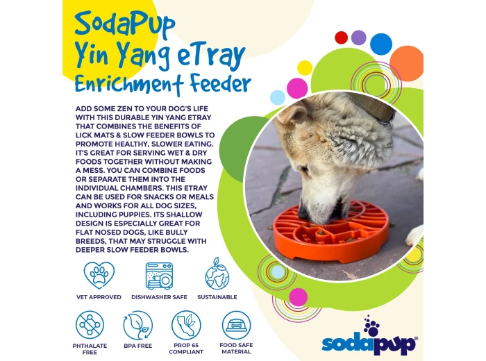 Yin Yang Design Shallow eTray Enrichment Slow Feeder Tray for Dogs Orange