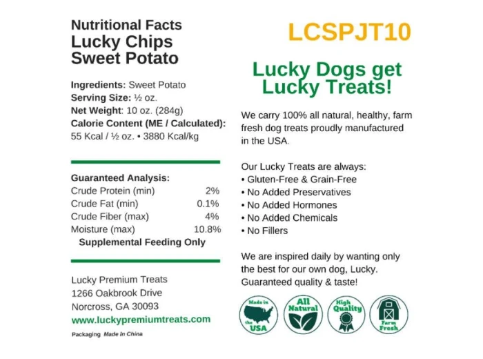 LUCKY CHIPS SWEET POTATO One (1) Pound BULK
