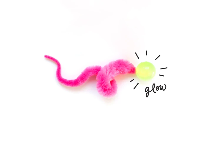 Wiggly Glow - Glow in the Dark Cat Toy Bouncy Ball Free-hanging 4x4 card with sombrero hole
