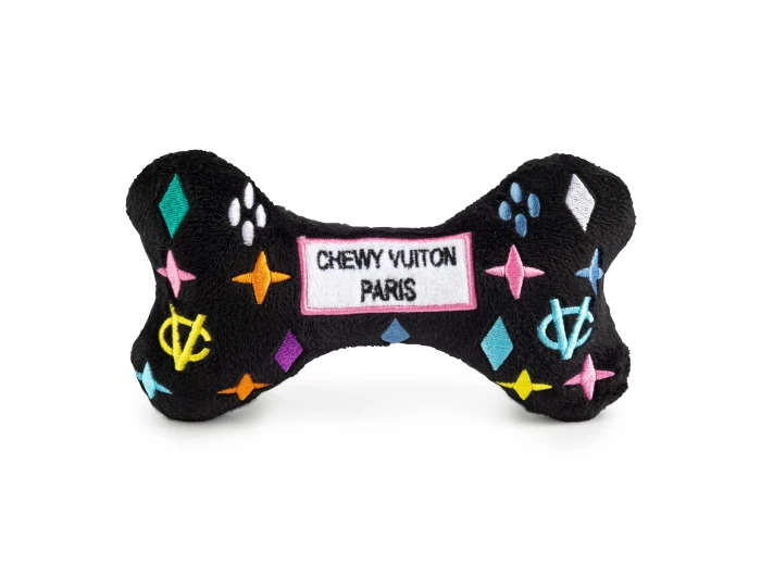 Black Monogram Chewy Vuiton Bone Squeaker Dog Toy Large