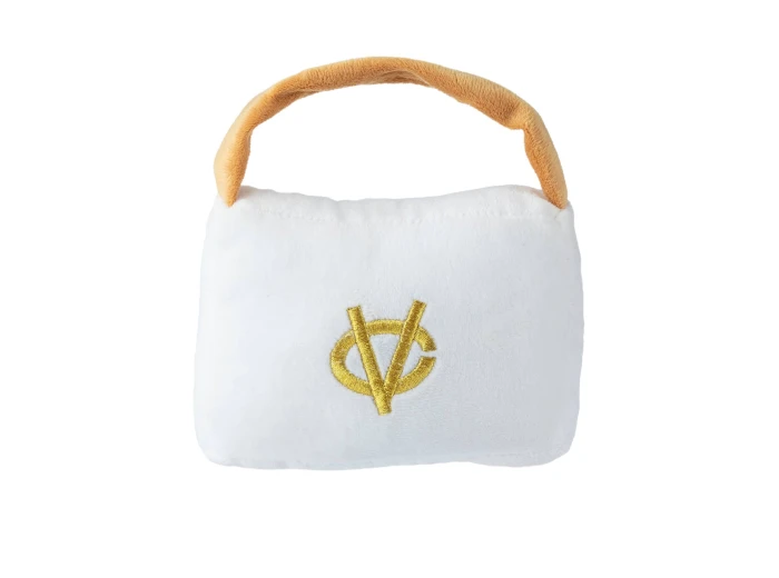 White Chewy Vuiton Purses Squeaker Dog Toy XL