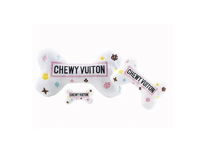 White Chewy Vuiton Bones Squeaker Dog Toy XL