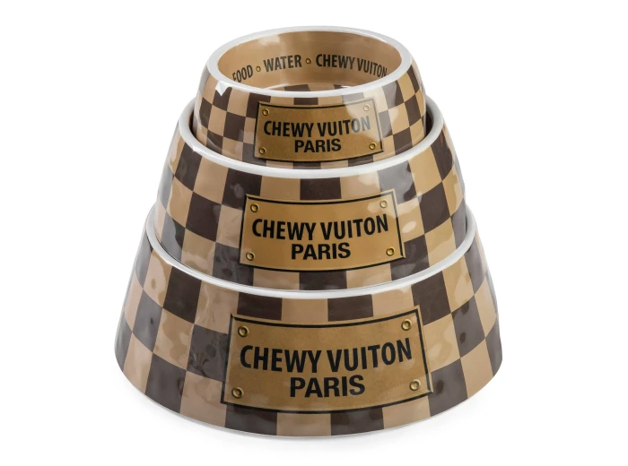 Checker Chewy Vuiton Bowl - 3 Sizes!! Dog Bowls Medium