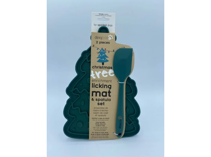 Christmas Tree Enrichment Lick Mat with Silicone Spatula