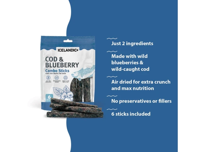 Icelandic Dog Cod & Blueberry Combo Sticks 2oz.