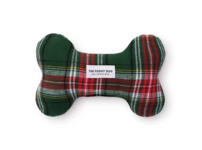 Holly Jolly Plaid Flannel Holiday Dog Squeaky Toy