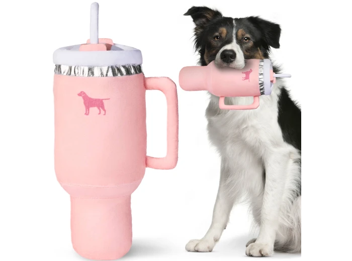 PUPROAR Pup Cup Tumbler Plush  Squeaker Dog Toy Ruby Red