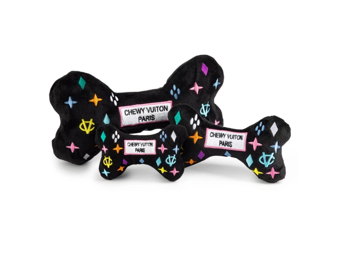 Black Monogram Chewy Vuiton Bone Squeaker Dog Toy XL