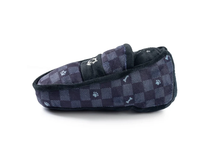 Black Checker Chewy Vuiton Loafer Squeaker Dog Toy