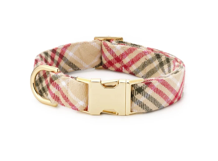 Eggnog Plaid Flannel Holiday Dog Collar S Gold