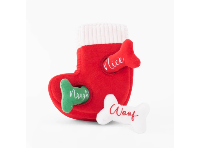 Holiday Zippy Burrow - Naughty or Nice Stocking - Christmas Dog Toy