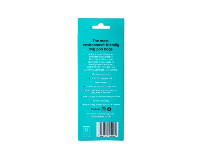 Compostable Dog Poo Bags - 4 Rolls in Rainbow (60 Bags)