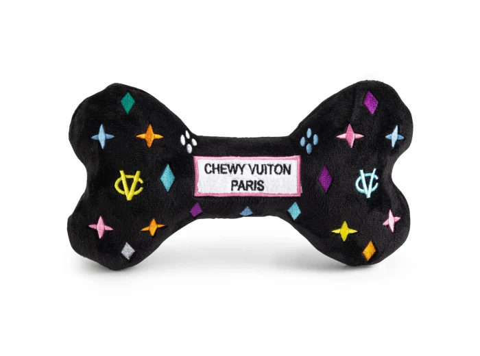 Black Monogram Chewy Vuiton Bone Squeaker Dog Toy Small / Mini