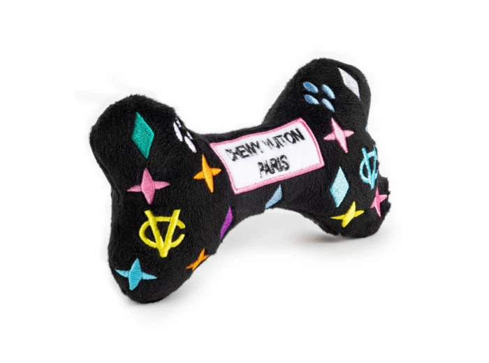 Black Monogram Chewy Vuiton Bone Squeaker Dog Toy Large